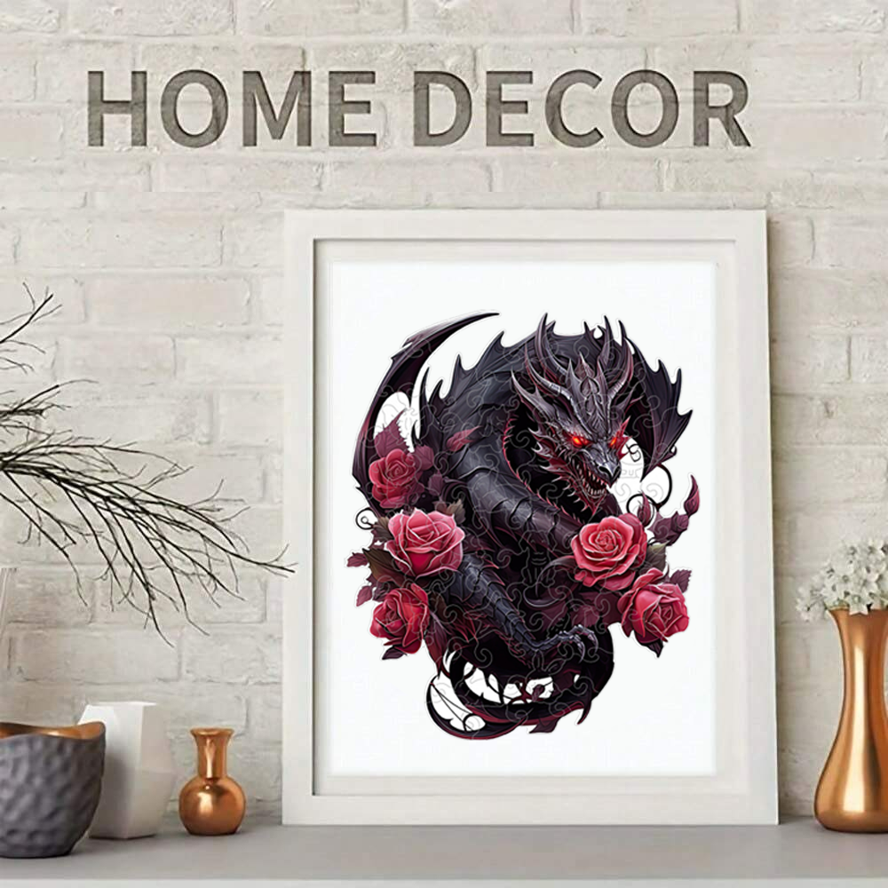 Black Dragon And Roses - Wooden Jigsaw Puzzle - image 3