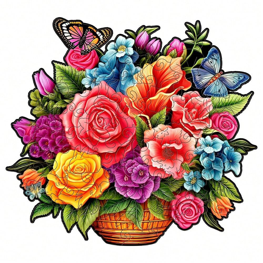 Flower Basket- Wooden Jigsaw Puzzle - A3 - image 0