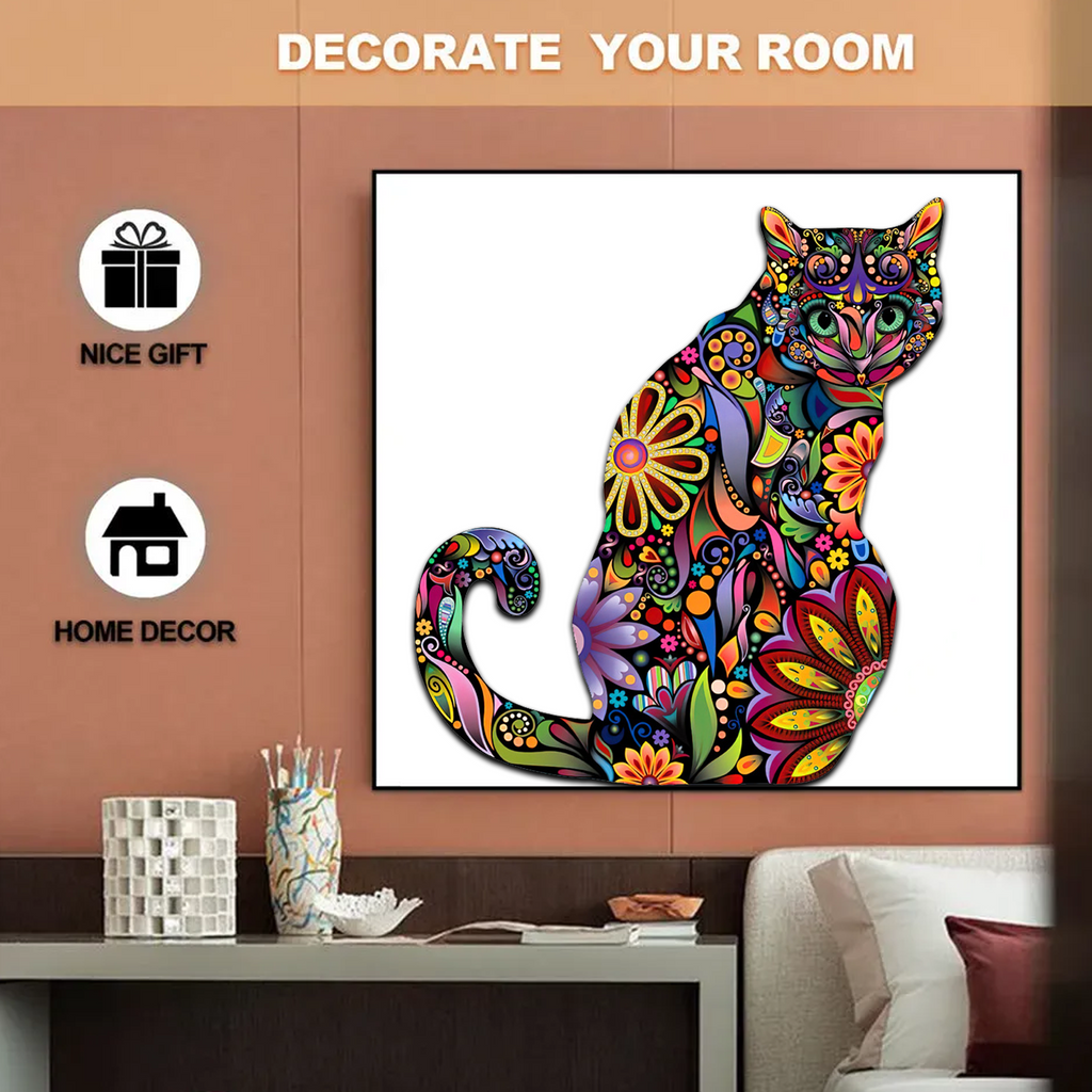 Sitting Floral Siamese Cat - Wooden Jigsaw Puzzle - image 2