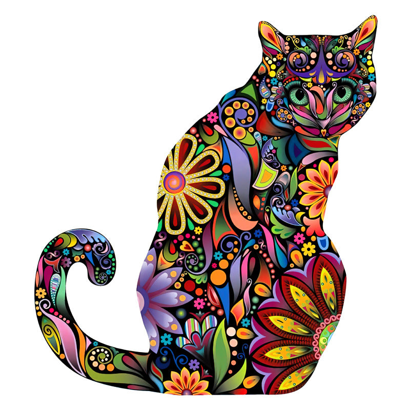 Sitting Floral Siamese Cat - Wooden Jigsaw Puzzle - A3  - Wooden Gift Packaging - image 0