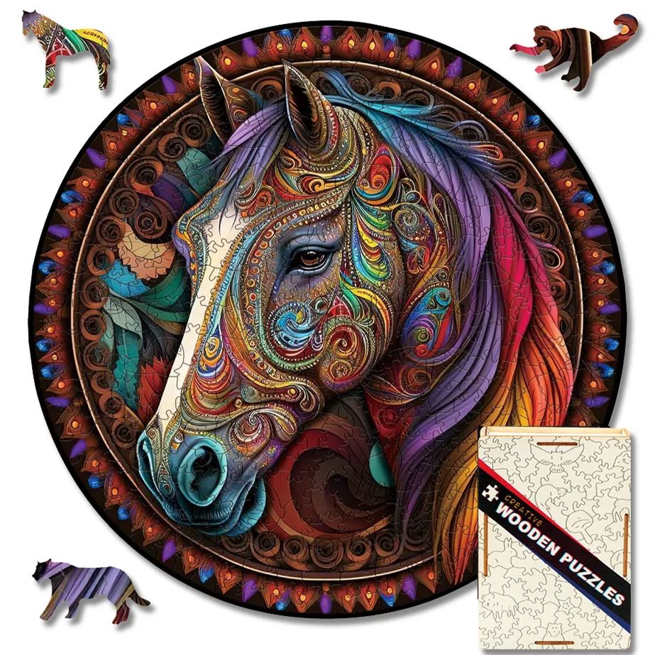 Mandala Horse - Wooden Jigsaw Puzzle - A3  - Wooden Gift Packaging - image 5
