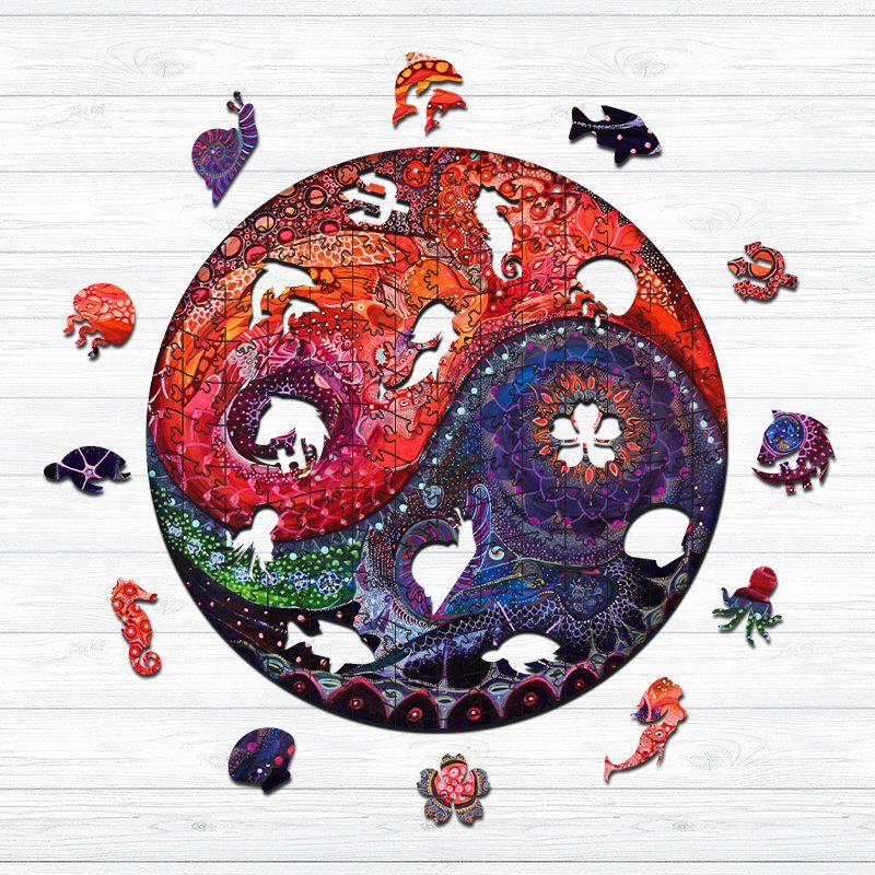 Colorful Mandala Yin Yang Moon - Wooden Jigsaw Puzzles - image 1