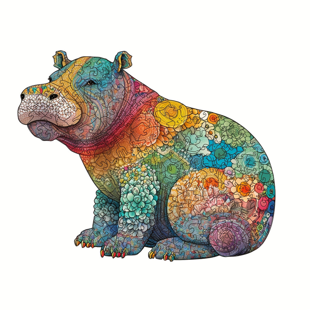 Colorful Hippo - Wooden Jigsaw Puzzles - A3  - image 0
