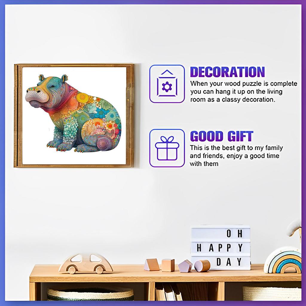 Colorful Hippo - Wooden Jigsaw Puzzles - image 3