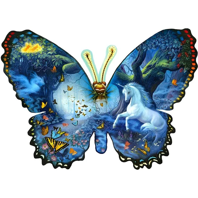 Butterfly and unicorn - Wooden Jigsaw Puzzles - A3  - Wooden Gift Packaging - image 0