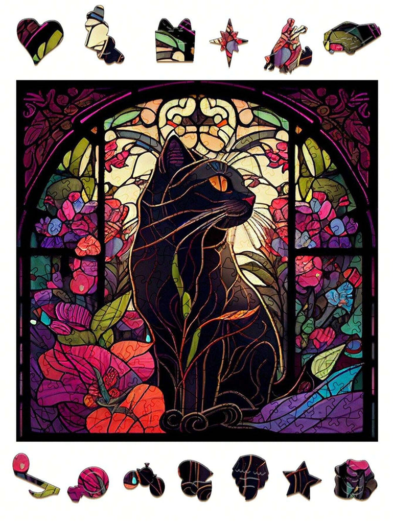 Lazy Mysterious Black Cat -Wooden Jigsaw Puzzle - image 1
