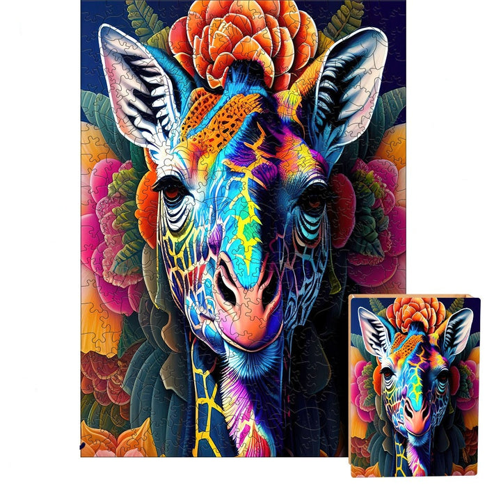 Rainbow Mandala Giraffe - Wooden Jigsaw Puzzle - A3  - image 0