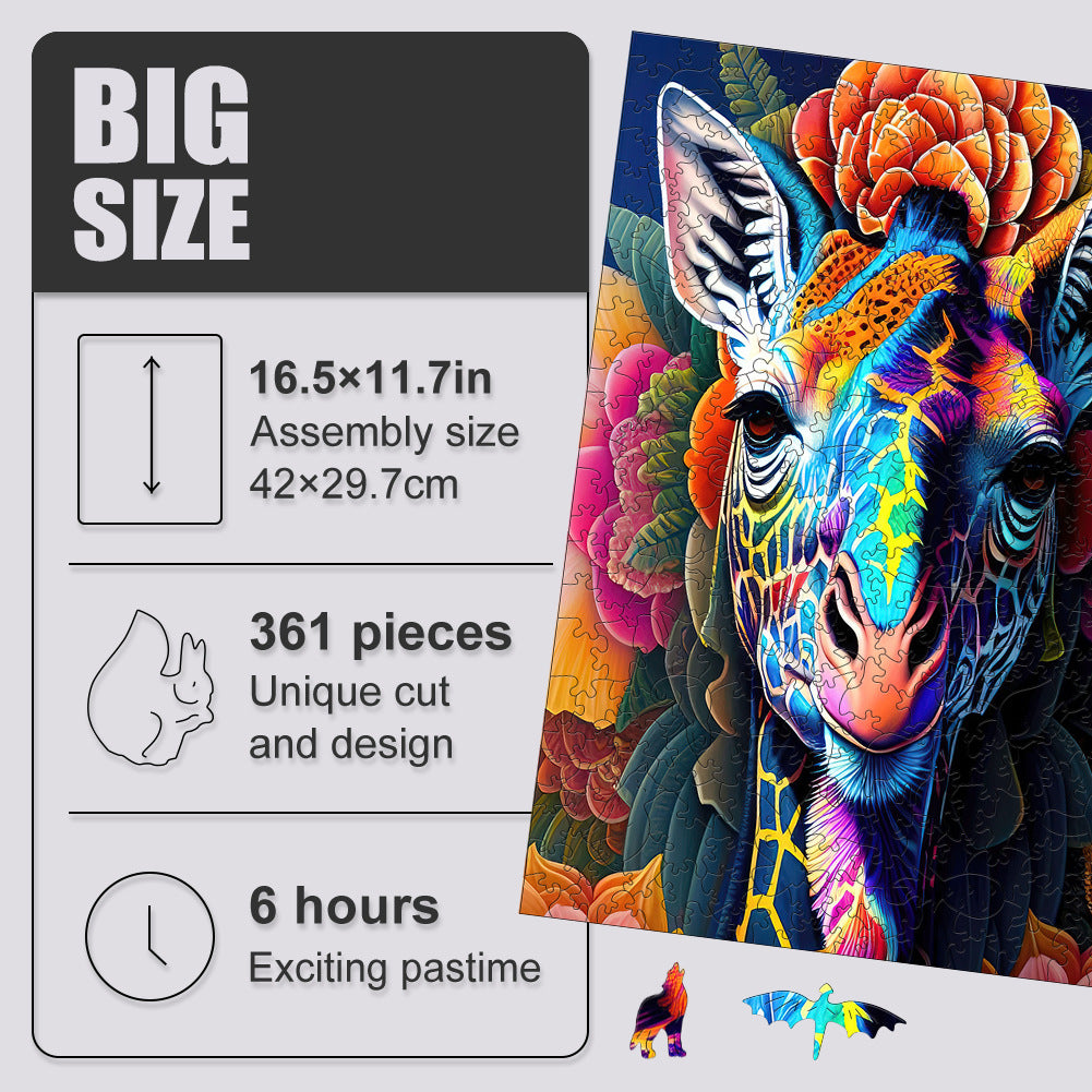 Rainbow Mandala Giraffe - Wooden Jigsaw Puzzle - image 3