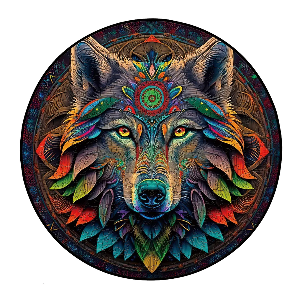 Mandala Wolf - Wooden Jigsaw Puzzle - A3  - Carton Packaging - image 0