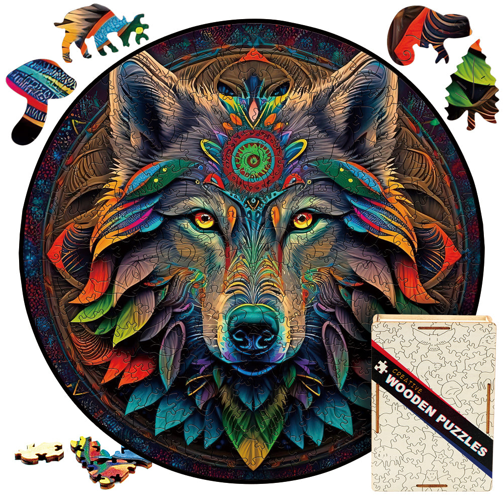 Mandala Wolf - Wooden Jigsaw Puzzle - A3  - Wooden Gift Packaging - image 5
