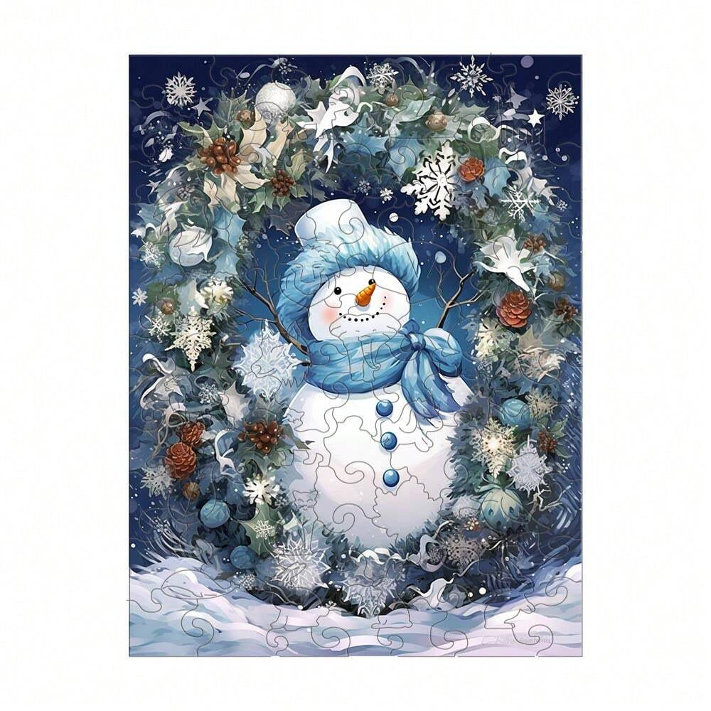 Snowman And Wreath - Wooden Jigsaw Puzzles - A3  - image 0