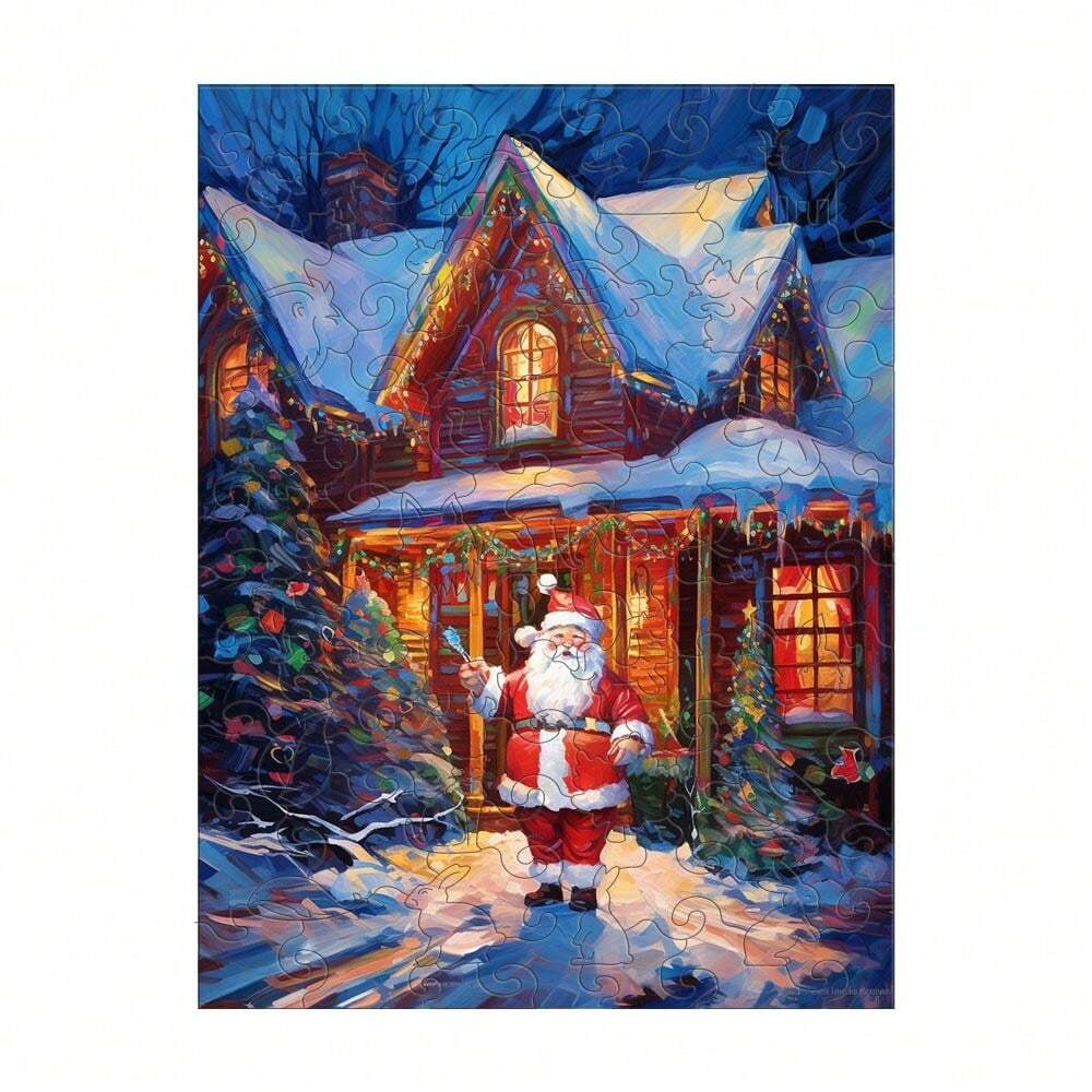 Winter House With Santa Claus - Wooden Jigsaw Puzzles - A3  - image 0