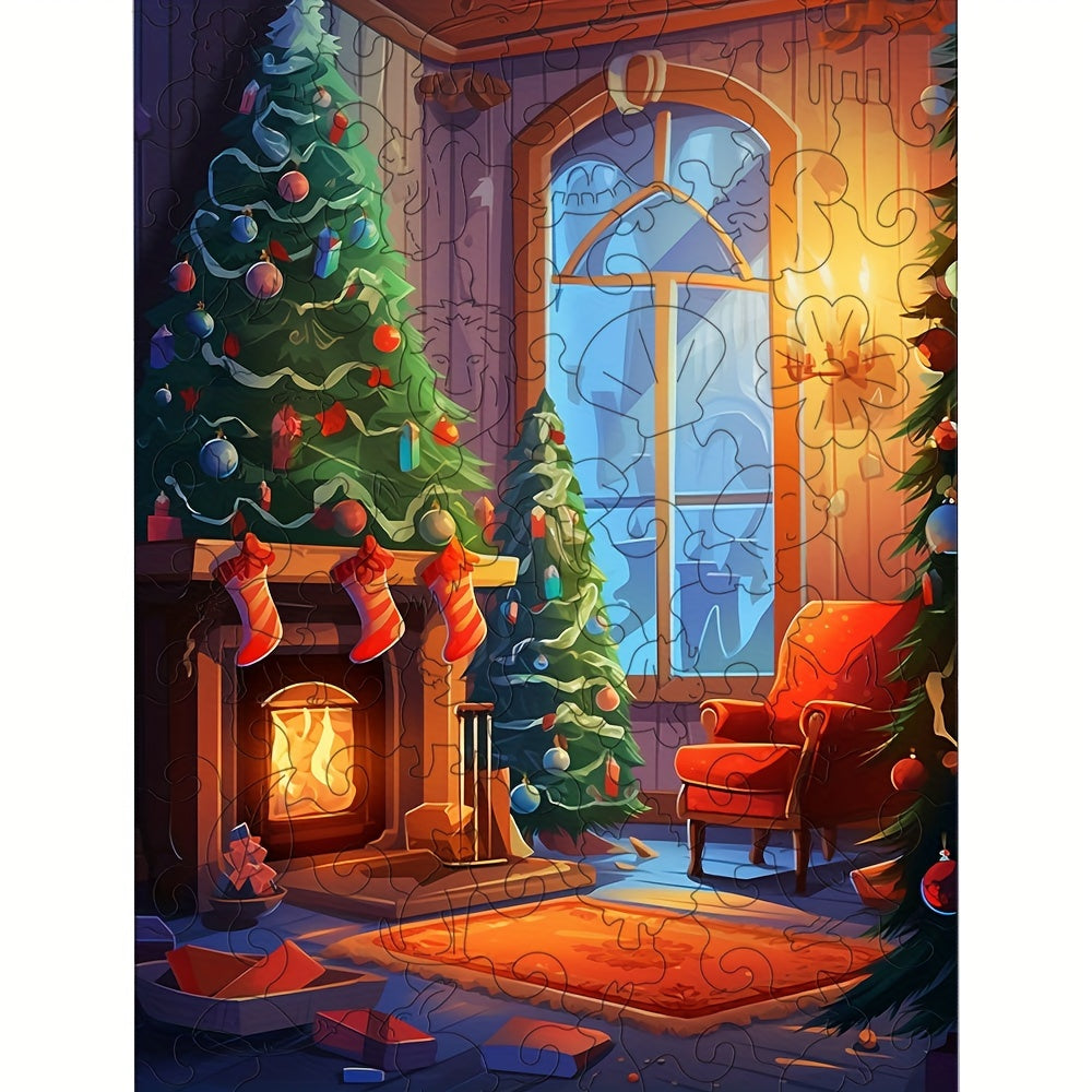 Fireplace Socks Christmas Tree - Wooden Jigsaw Puzzles - A3  - image 0