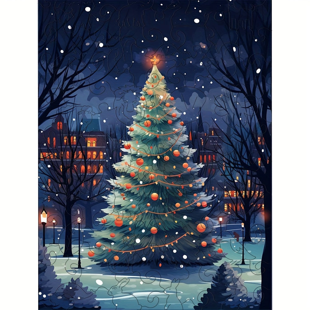 Thanksgiving Night Scene Christmas Tree - Wooden Jigsaw Puzzles - A3  - image 0