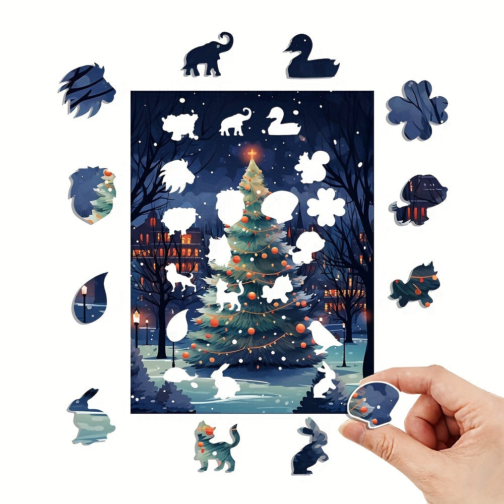 Thanksgiving Night Scene Christmas Tree - Wooden Jigsaw Puzzles - image 1