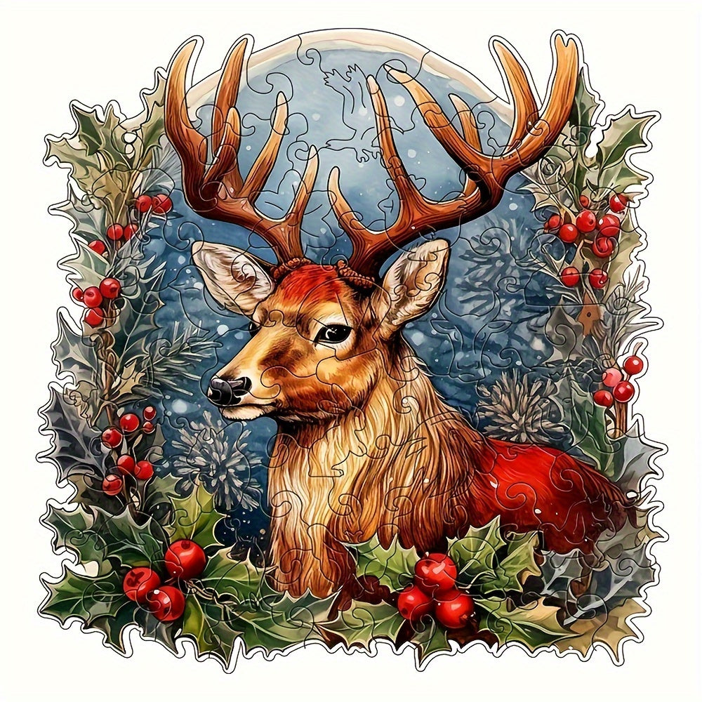 Christmas Elk Gift - Wooden Jigsaw Puzzles - A3  - image 0