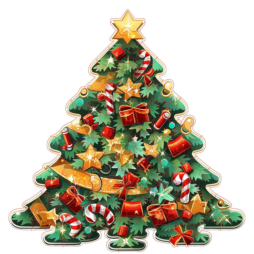 Shiny Christmas Tree - Wooden Jigsaw Puzzles - A3  - Wooden Gift Packaging - image 0