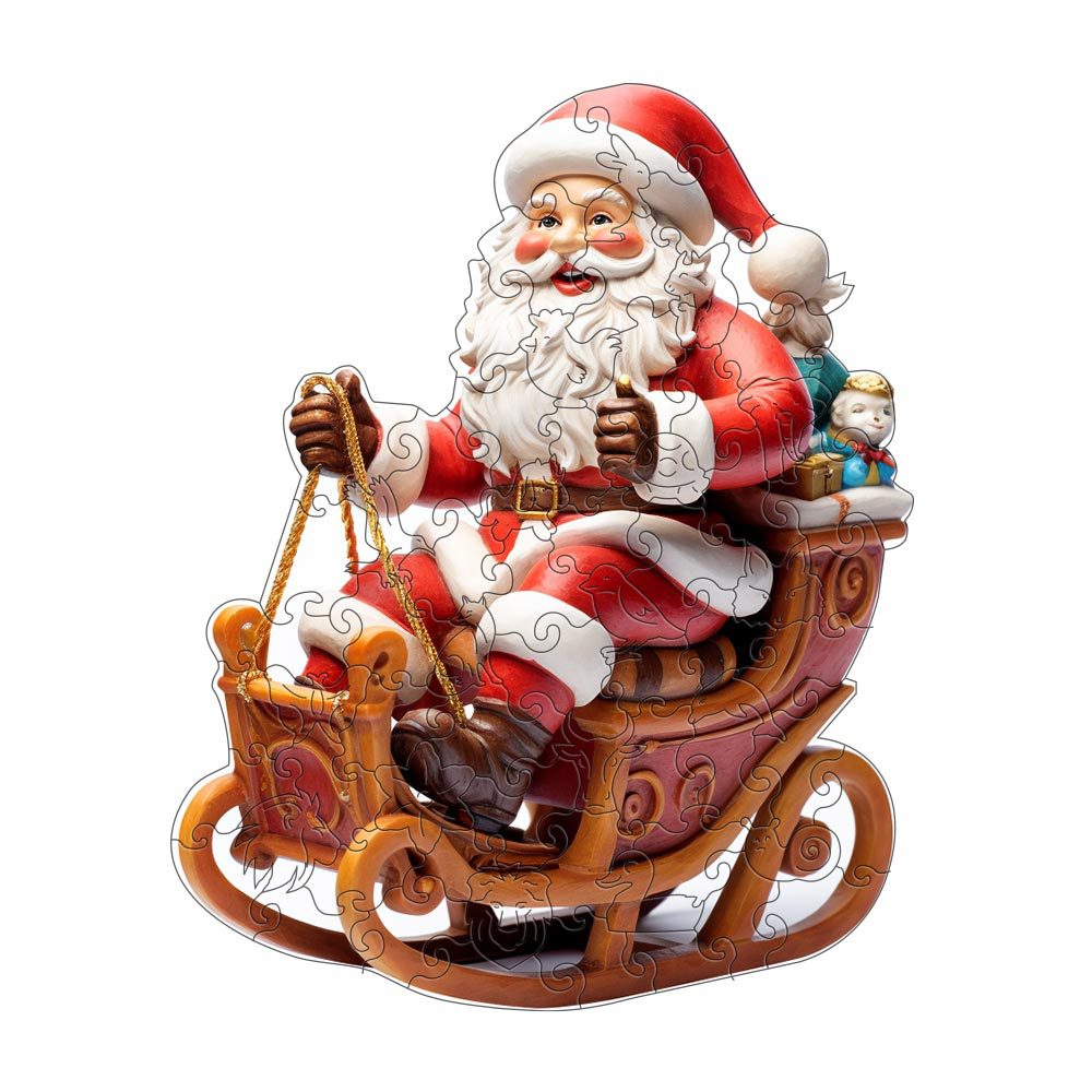 Santa Claus Sleigh - Wooden Jigsaw Puzzles - A3  - Wooden Gift Packaging - image 0
