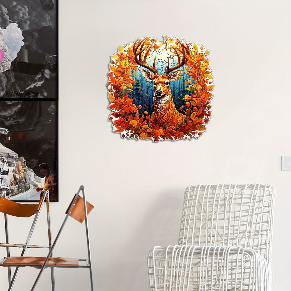 Maple leaves And Elk - Wooden Jigsaw Puzzles - image 2