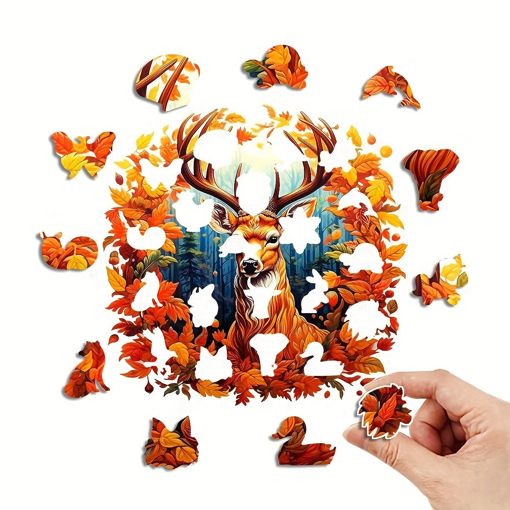 Maple leaves And Elk - Wooden Jigsaw Puzzles - image 1