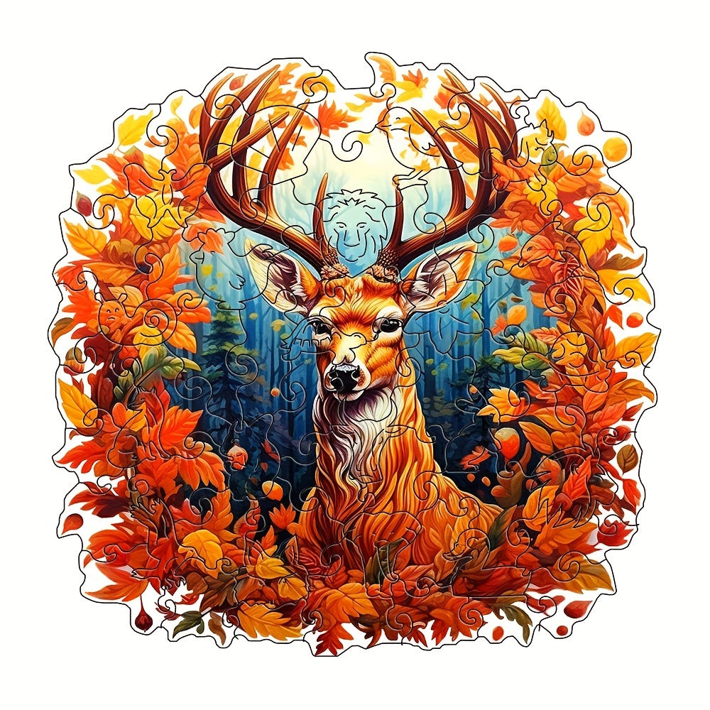 Maple leaves And Elk - Wooden Jigsaw Puzzles - A3  - image 0