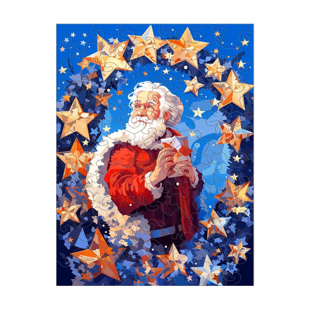 Santa Claus and Stars - Wooden Jigsaw Puzzles - A3  - image 0