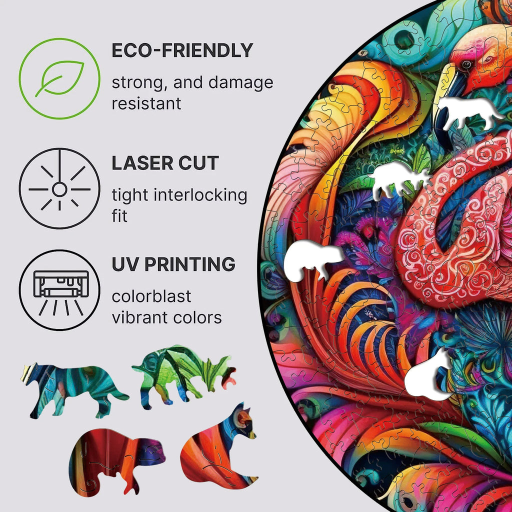 Mandala Pink Flamingo - Wooden Jigsaw Puzzle - image 2