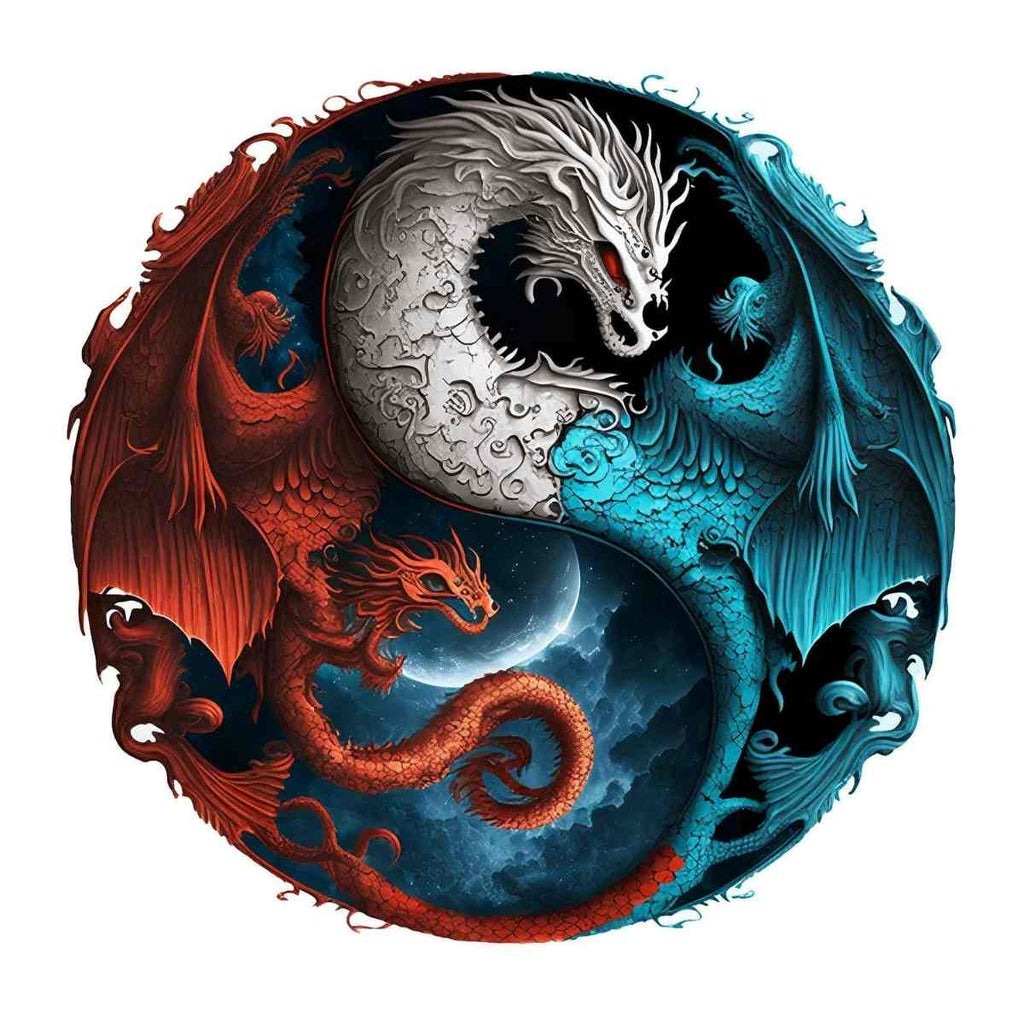 Dragons Yin Yang - Wooden Jigsaw Puzzle - A3 (120 - 150 Pieces) - image 0