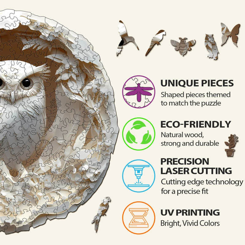3D Paper Carved Owl - Wooden Jigsaw Puzzle - image 2