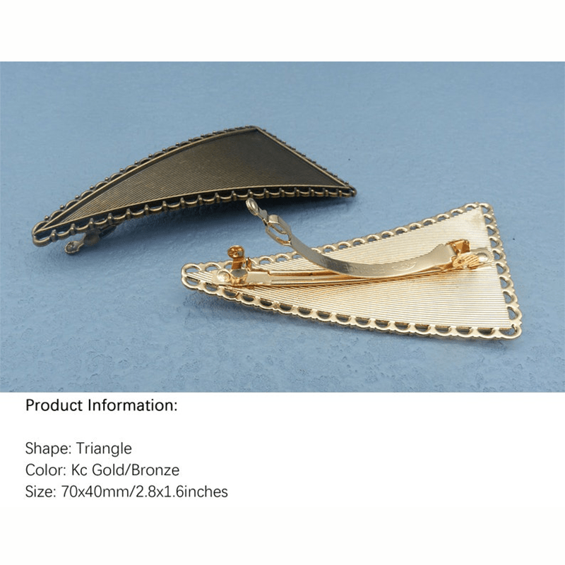 Hand Embroidery Hair Clip Making Base with Cover | Needlework Jewelry Base - Triangle - Kc Gold-10pc - image 4