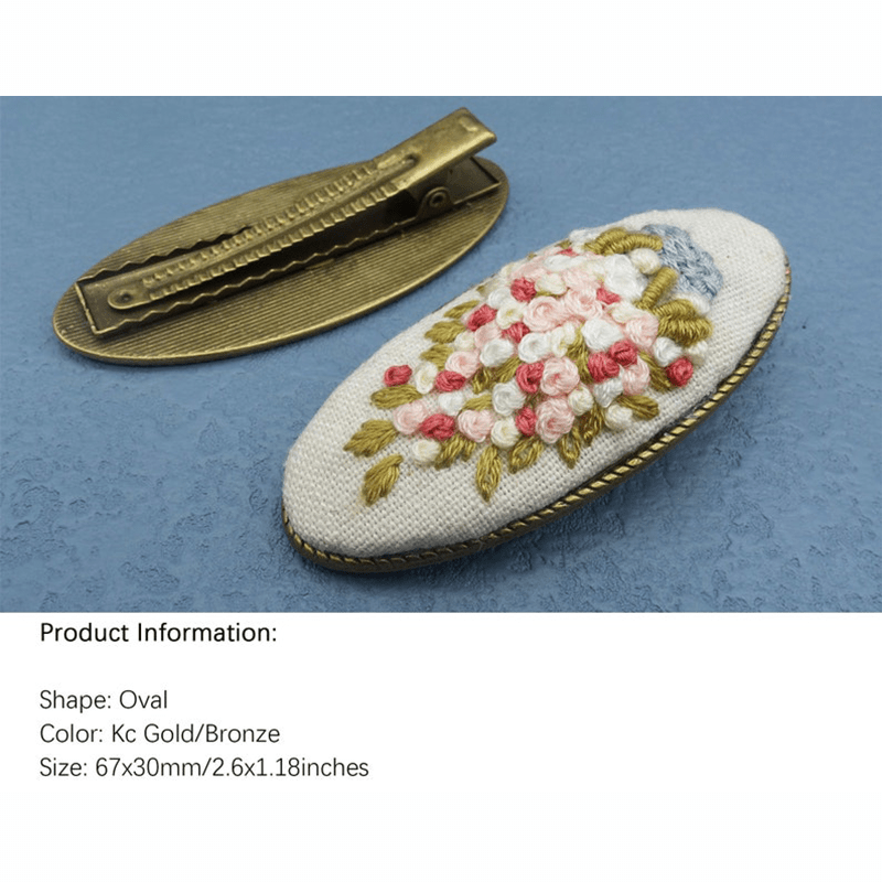 Hand Embroidery Hair Clip Making Base with Cover | Needlework Jewelry Base - Oval - Kc Gold-10pc - image 2
