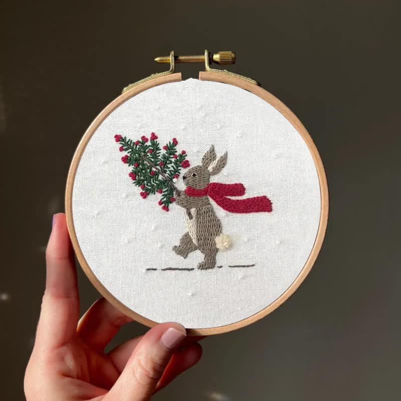 Rubbyoo Embroidery Kit - Xmas Bunny In The Woods | Beginner Friendly Embroidery - image 1