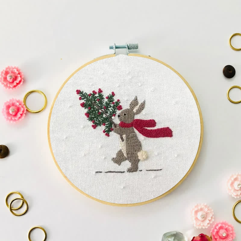 Rubbyoo Embroidery Kit - Xmas Bunny In The Woods | Beginner Friendly Embroidery - image 2