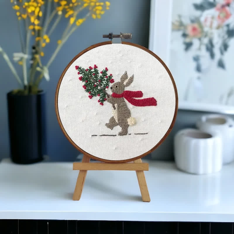 Rubbyoo Embroidery Kit - Xmas Bunny In The Woods | Beginner Friendly Embroidery - image 3