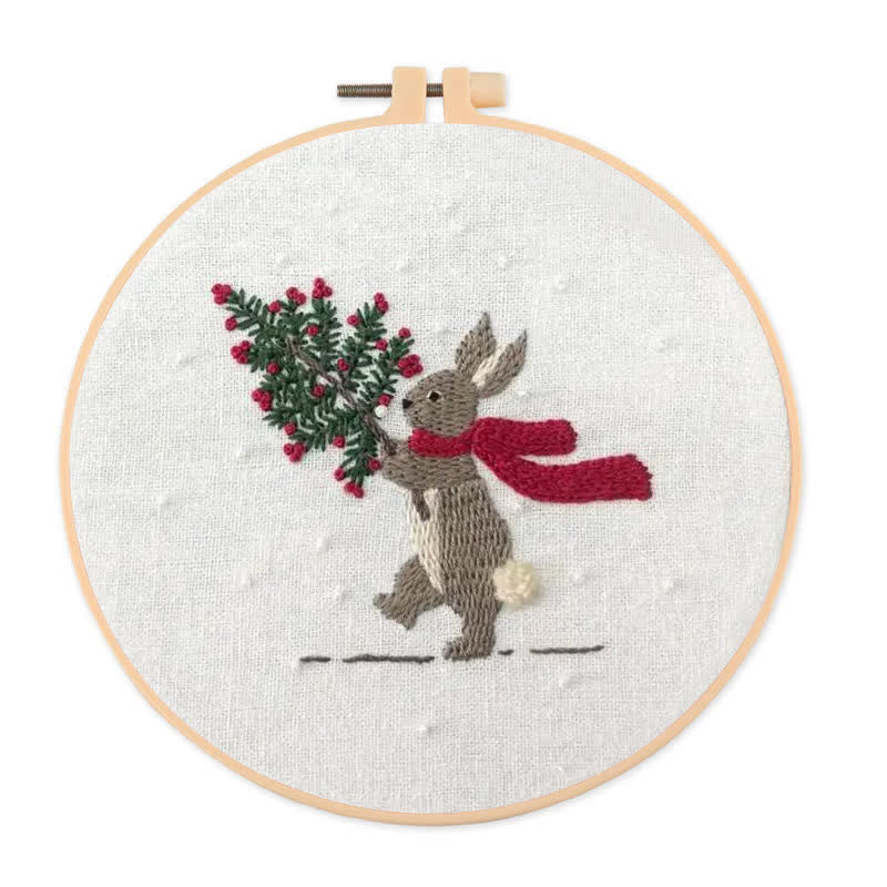 Rubbyoo Embroidery Kit - Xmas Bunny In The Woods | Beginner Friendly Embroidery - image 0