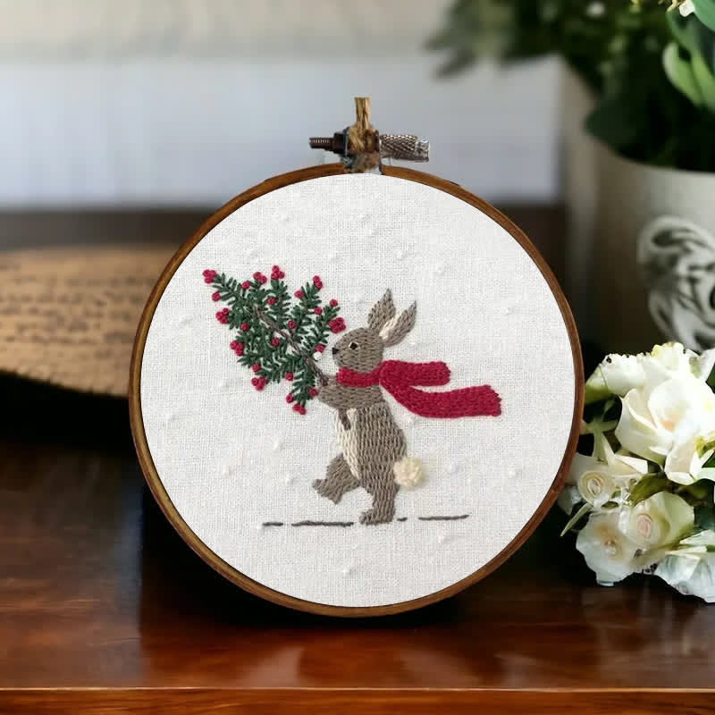 Rubbyoo Embroidery Kit - Xmas Bunny In The Woods | Beginner Friendly Embroidery - image 4