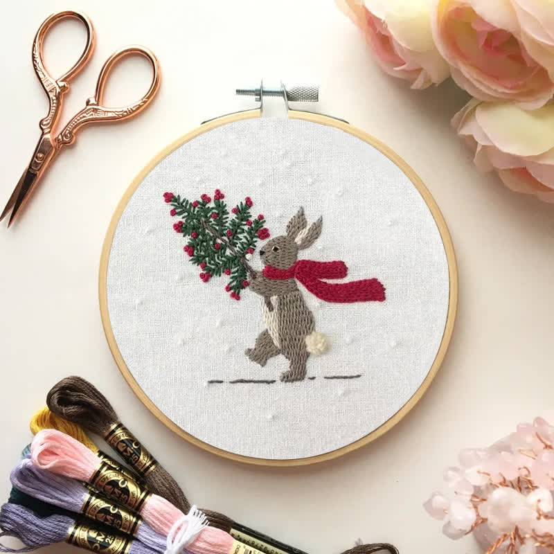 Rubbyoo Embroidery Kit - Xmas Bunny In The Woods | Beginner Friendly Embroidery - image 7