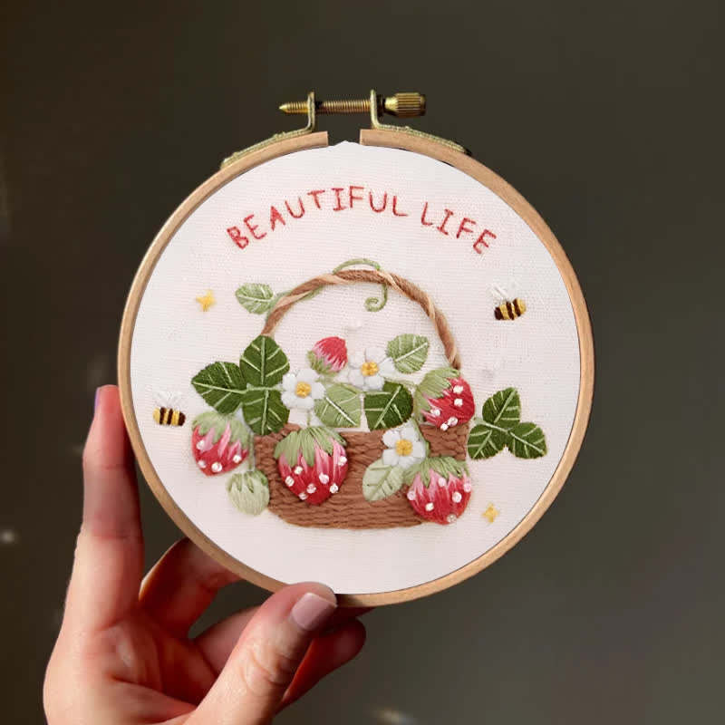 Rubbyoo Embroidery Kit - Strawberry Basket Hand Embroidery Pattern - image 1