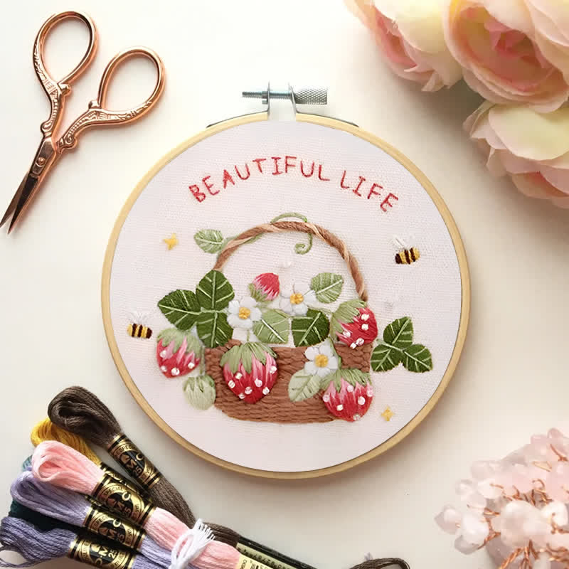 Rubbyoo Embroidery Kit - Strawberry Basket Hand Embroidery Pattern - image 2