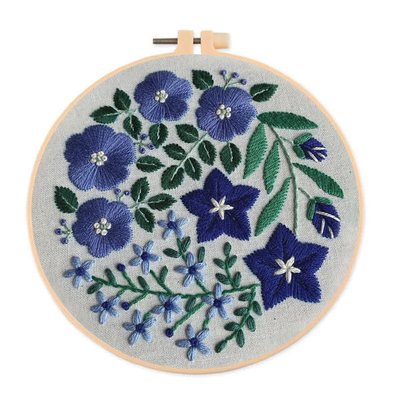 Rubbyoo Embroidery Kit - Blue Flowers - 20*20cm - image 0