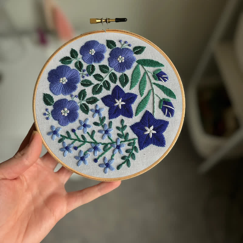 Rubbyoo Embroidery Kit - Blue Flowers - image 1