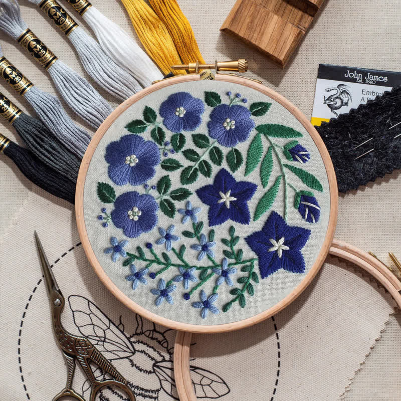 Rubbyoo Embroidery Kit - Blue Flowers - image 8