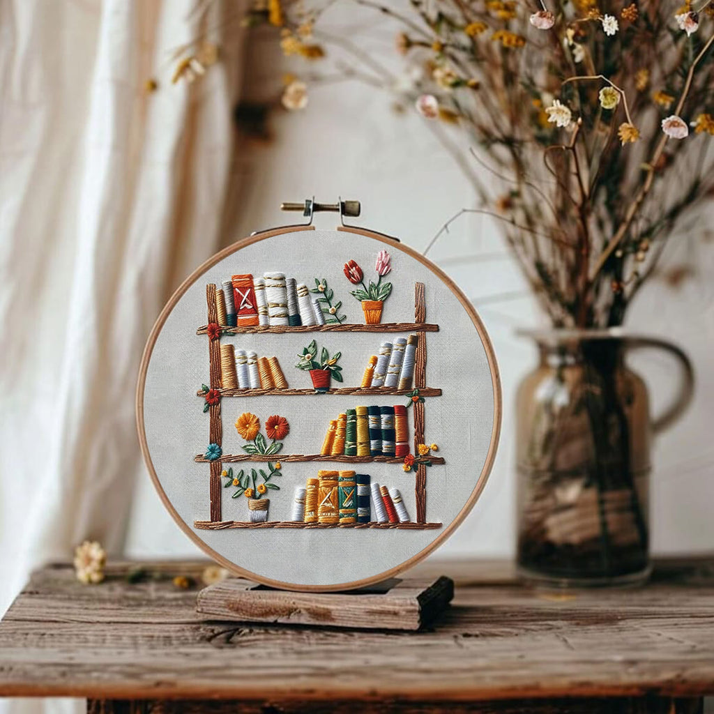 Rubbyoo Embroidery Kit - Floral Bookshelf | Diy Kit For Women DIY Craft Kits - image 1