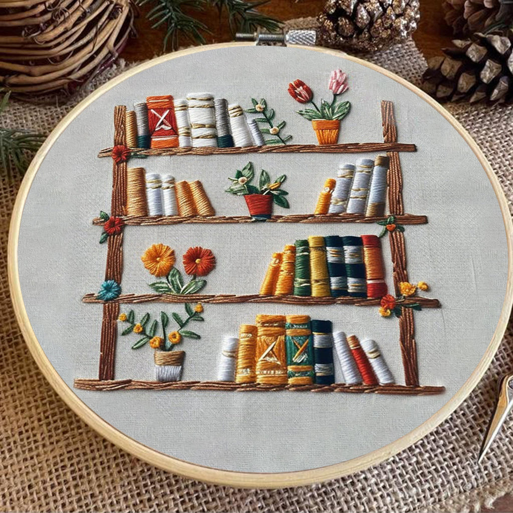 Rubbyoo Embroidery Kit - Floral Bookshelf | Diy Kit For Women DIY Craft Kits - image 4