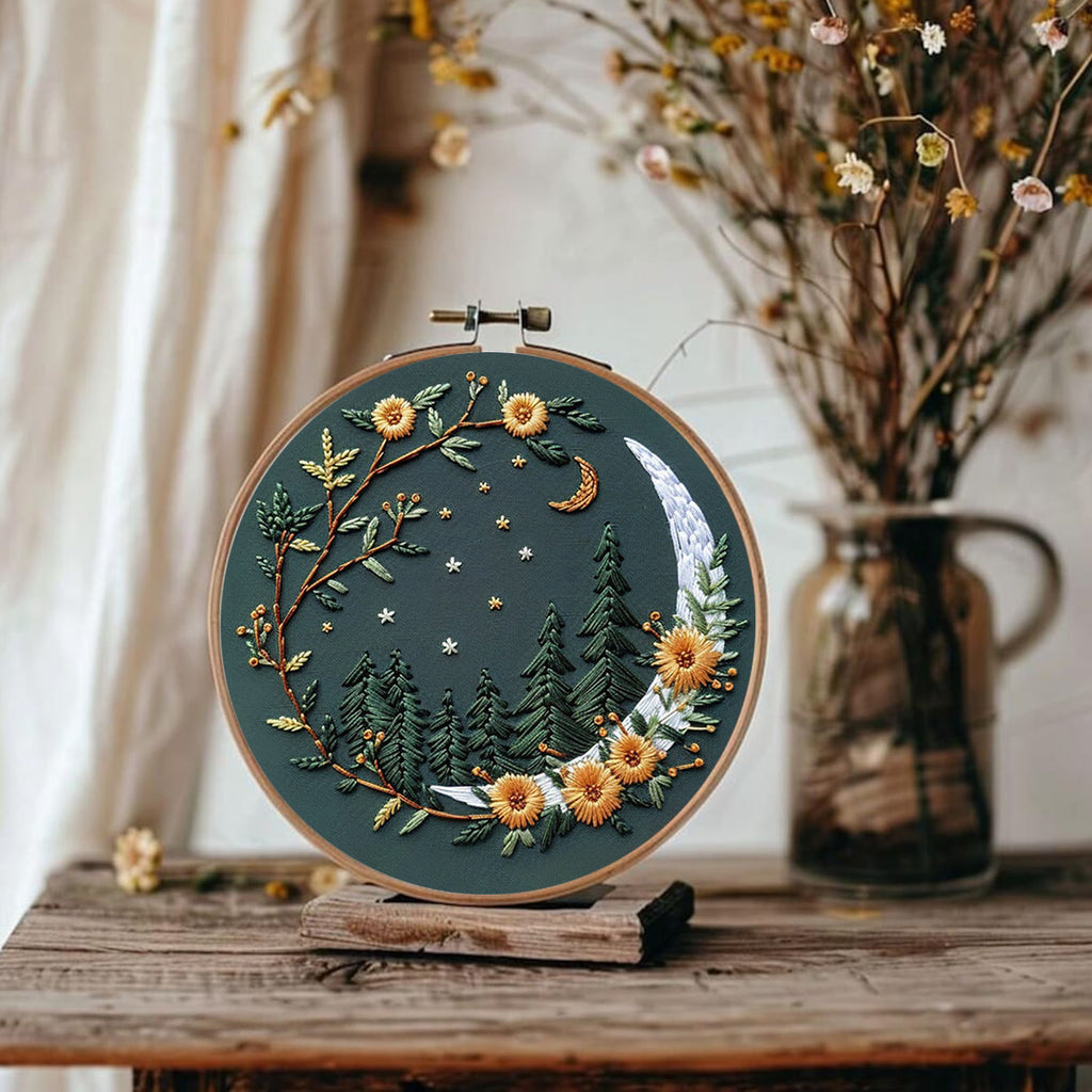 Rubbyoo Embroidery Kit - Moonlit Meadow | DIY Craft Kits For Craft Lover - image 1