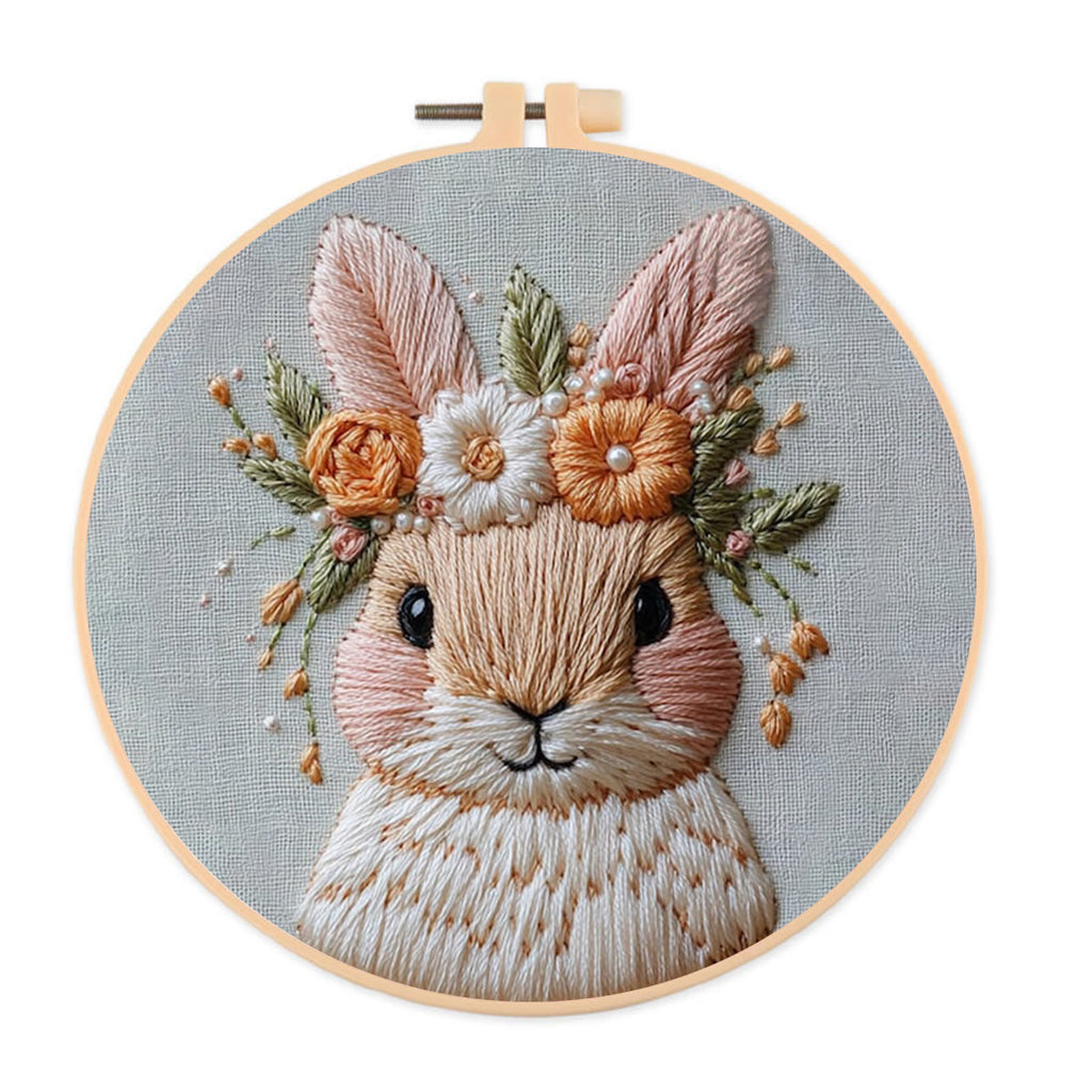Rubbyoo Embroidery Kit - Floral Rabbit | DIY Craft Kits For Craft Lover - 20*20cm - image 0