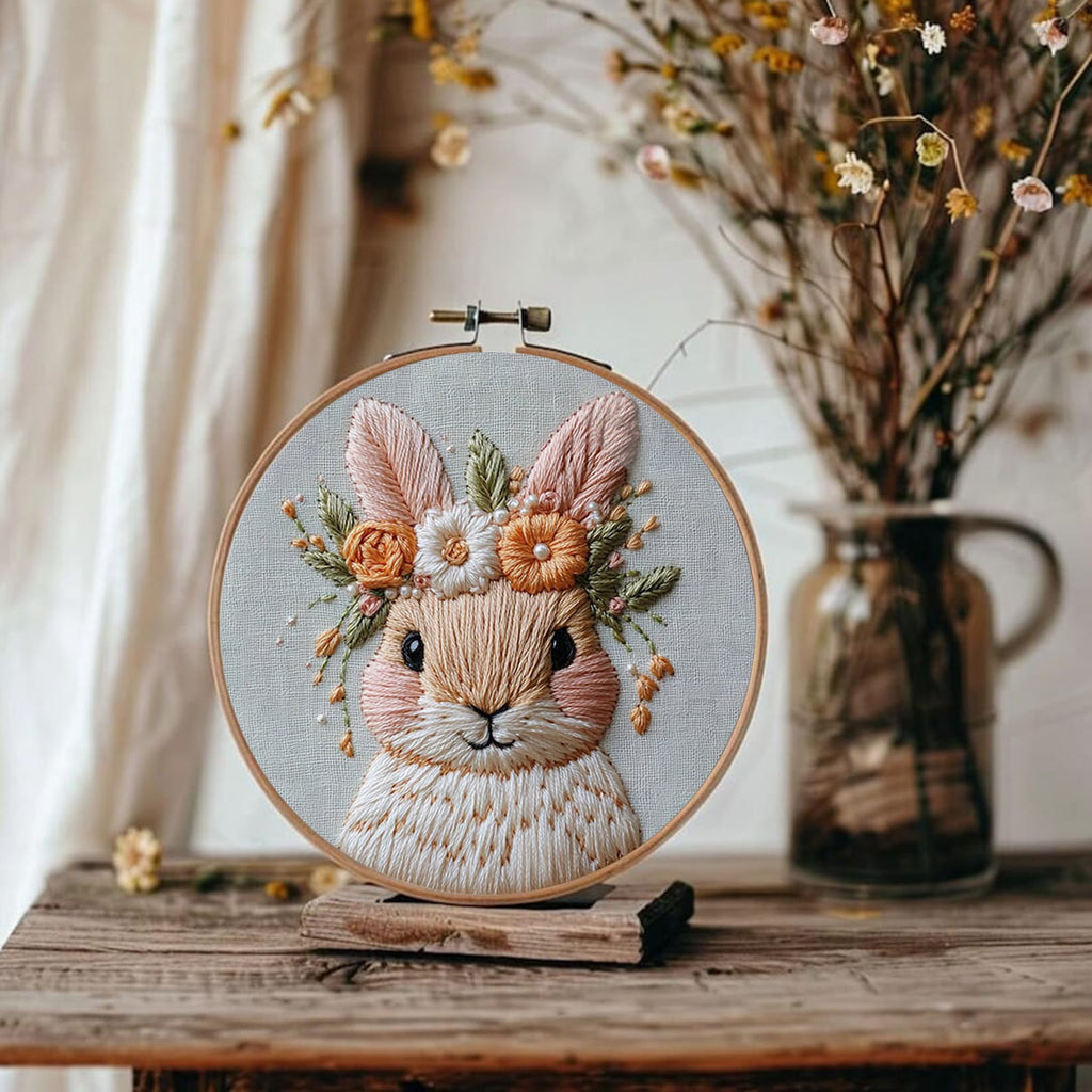 Rubbyoo Embroidery Kit - Floral Rabbit | DIY Craft Kits For Craft Lover - image 1