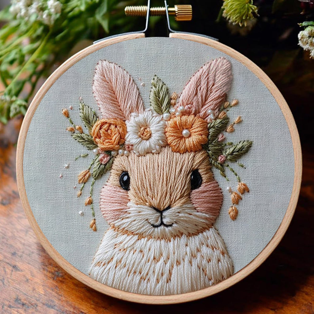 Rubbyoo Embroidery Kit - Floral Rabbit | DIY Craft Kits For Craft Lover - image 4