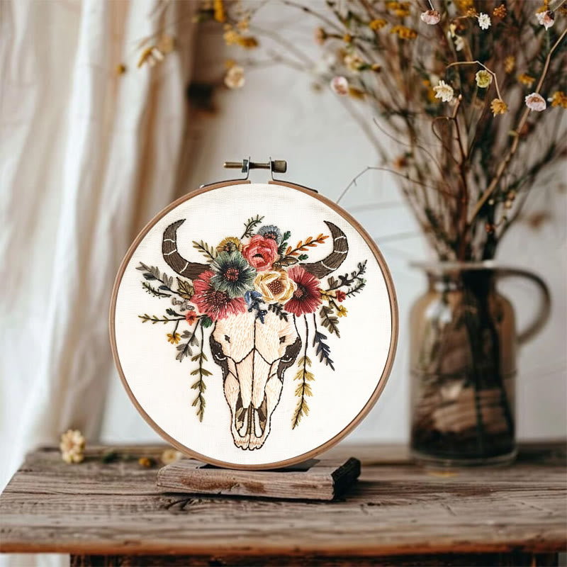 Rubbyoo Embroidery Kit - Floral Skull | Hand Stitch  Wall Decor - image 1