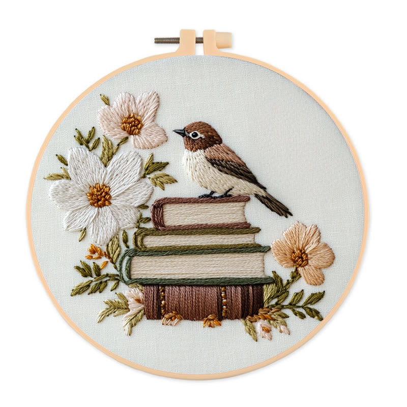 Rubbyoo Embroidery Kit - Bird on the Bookshelf | For Craft Lover  Starter kit - 20*20cm - image 0